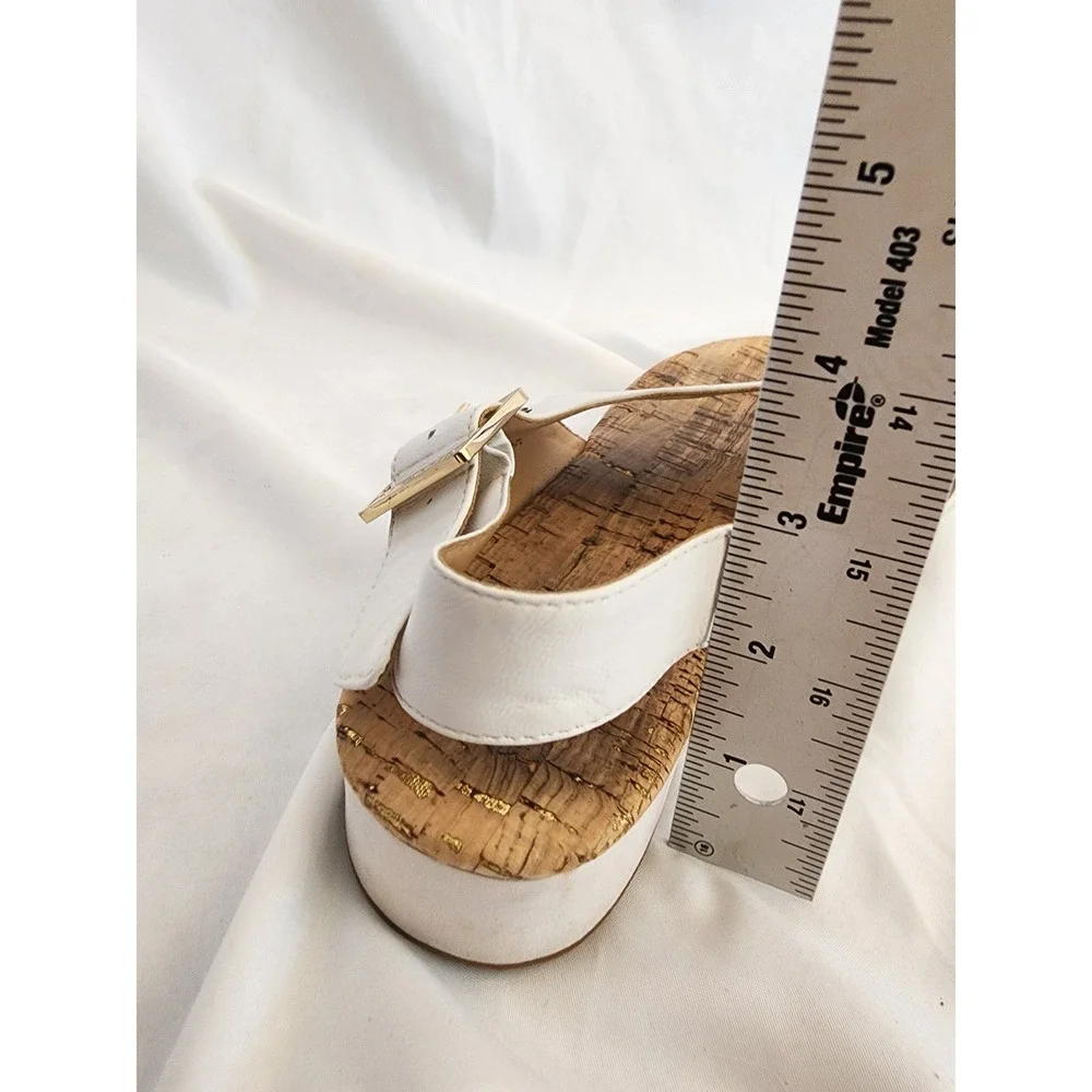 Jack Rogers White Leather Cork Platform Sandals Thong Buckle Womens 8.5 M Summer